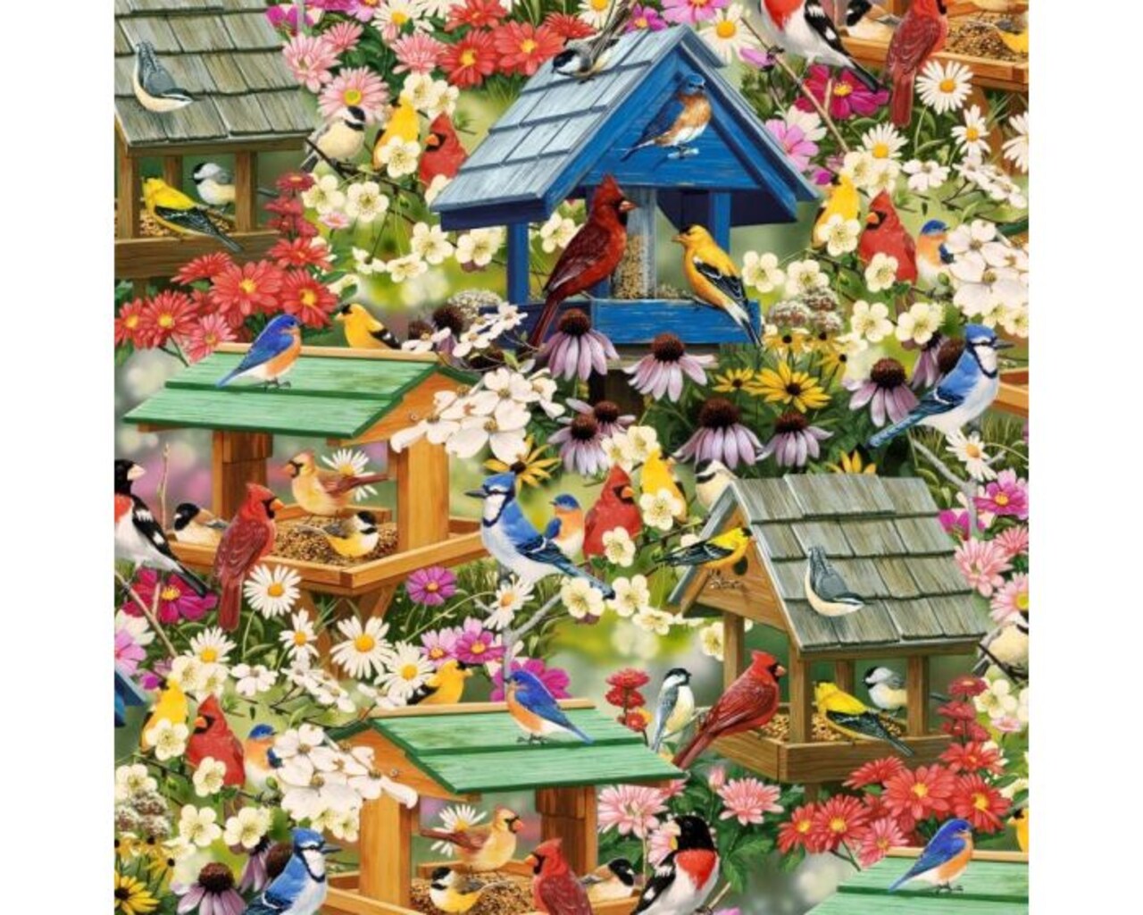 Spring Birdhouses Cotton Fabric | By the Yard | Sewing and Crafting | 44 inches wide